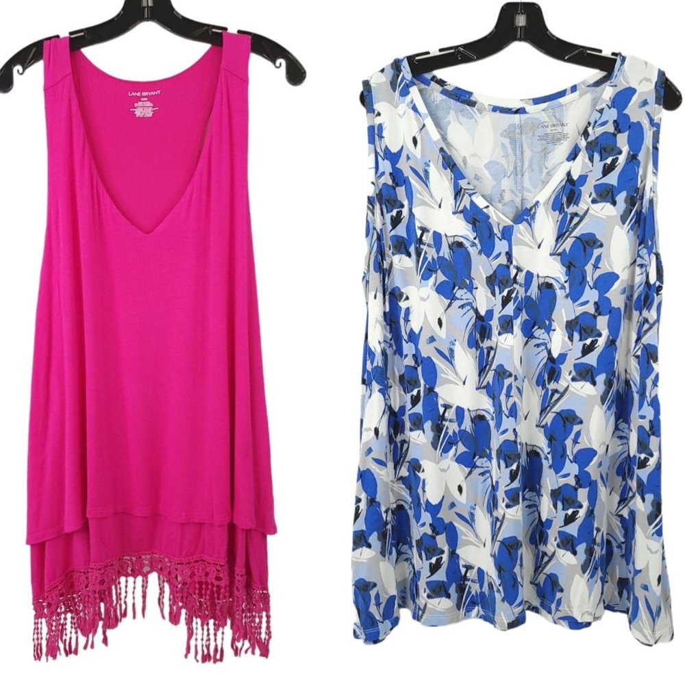 Lane Bryant Camisole Tank Tops Womens Plus Size 22/24 Pink Blue Floral Lot Of 2